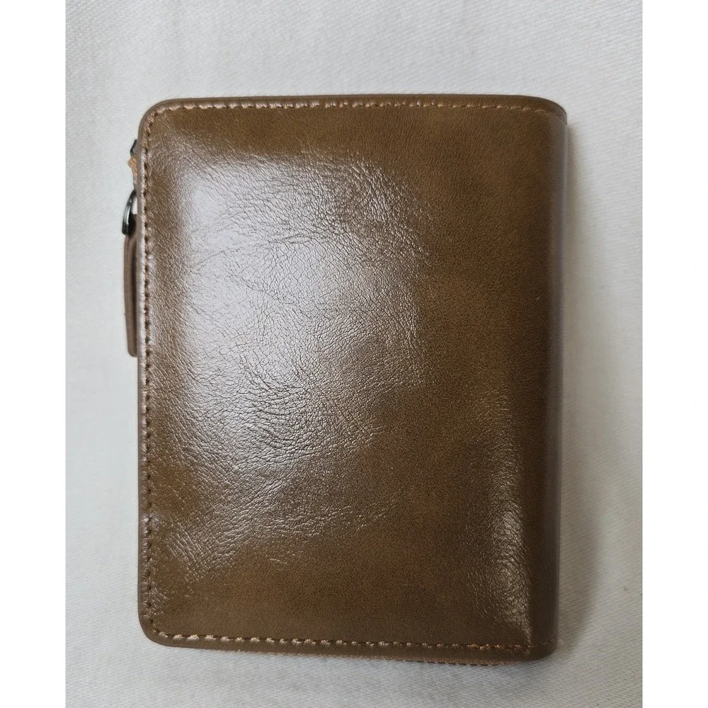 AIKS Kangaroo Wallet Men's‎ BrownLeather Zip Bifold Credit Card ID Slots Casual